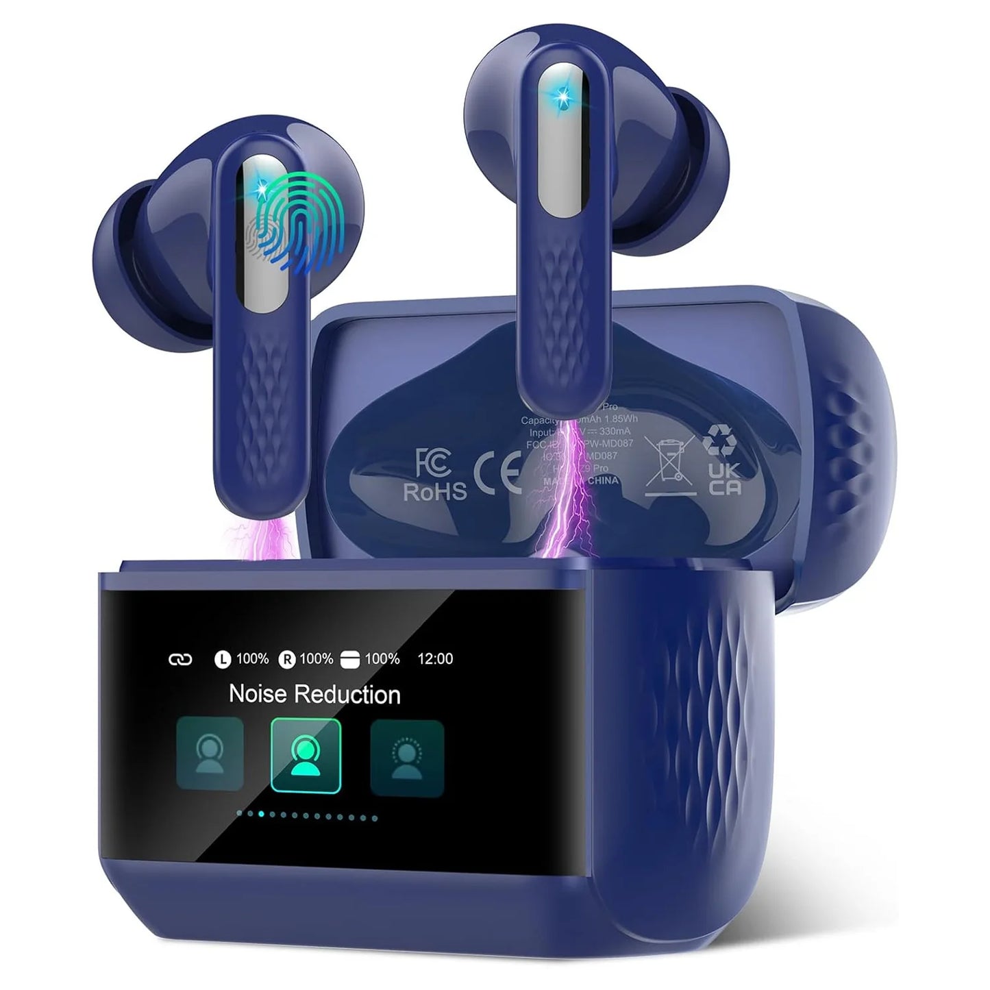 2026 Touch Screen Wireless Earbuds Bluetooth 5.4 ANC ENC Noise Cancelling 48H Battery HiFi Stereo 5 EQ Modes IPX7 Waterproof Earphones with Smart Display Case.