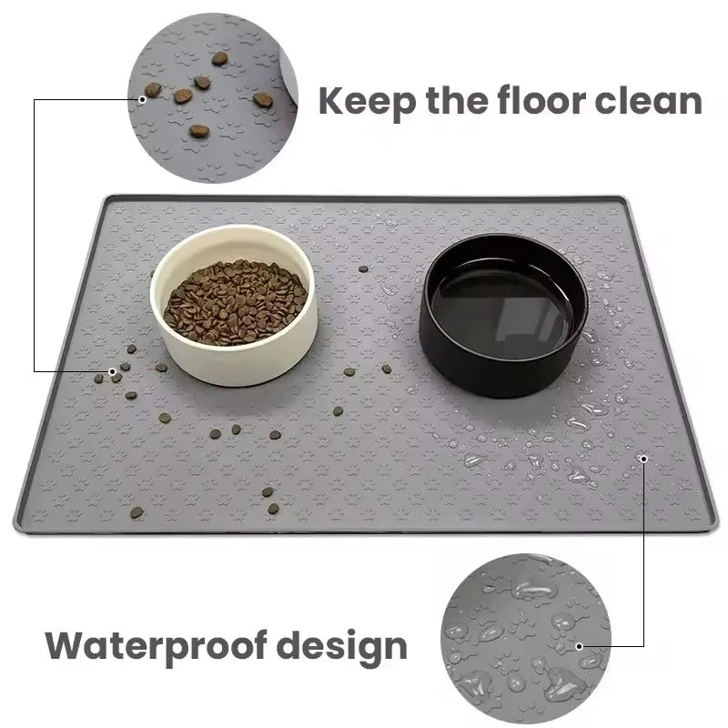 Pet Feeding Placemat Waterproof Non-slip Silicone Food Bowl Pad 1Pc For Cat Dog Drinking Feeding Stain Resistant Easy Clean Mat