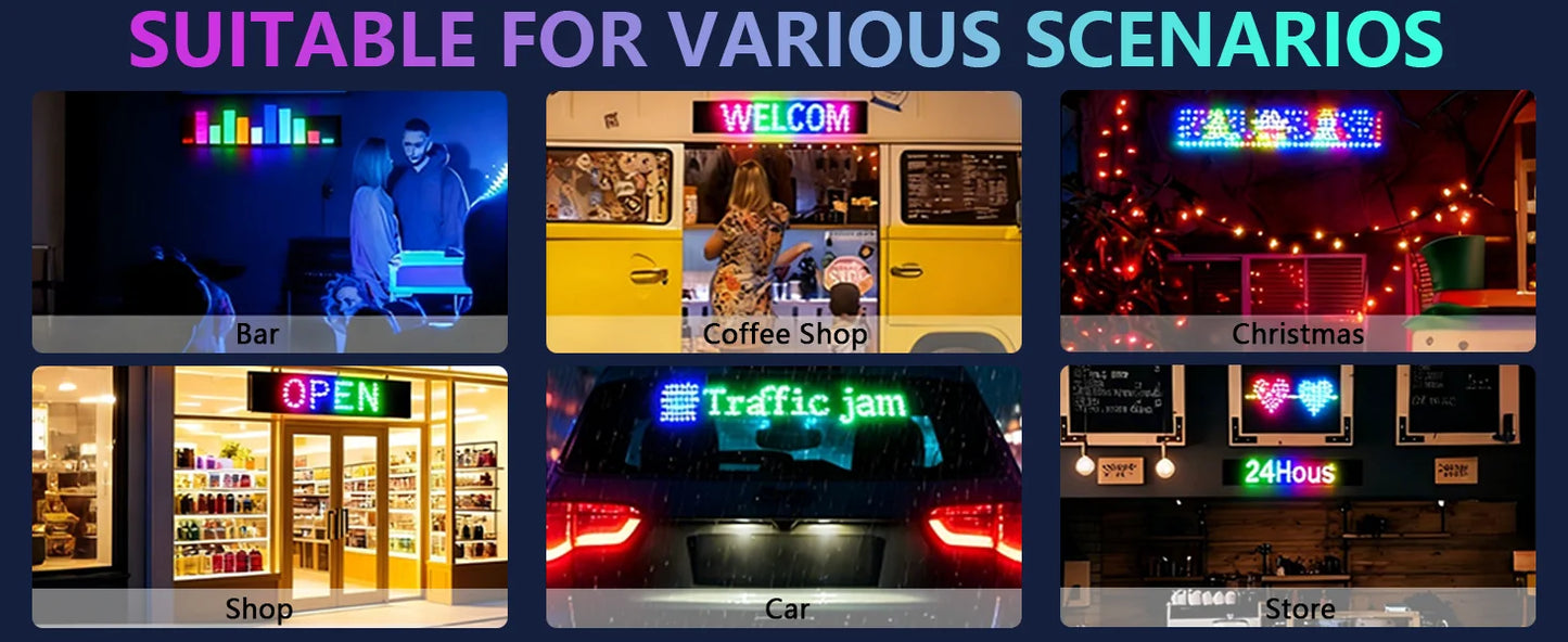 Devil Eyes Light 23.23X4.72in Dynamic Eye Lights Programmable LED Display Flexible DIY Dynamic Text Music Sync Timer for Cars