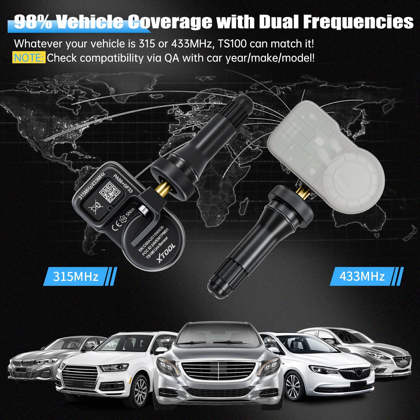 XTOOL TS100PRO Sensor Rubber Version 433MHz 315MHz Tire Repair Tool TPMS Scanner Pressure Monitor Tester Work on TP150 IP819TP