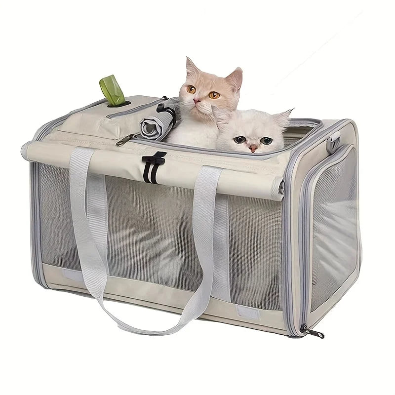 Airline Approved Soft Sided Pet Carrier Bag Collapsible Breathable Mesh Travel Crate for Medium Cats Small Dogs with Free Leash and Collar Set Oxford Cloth Portable Transport Handbag