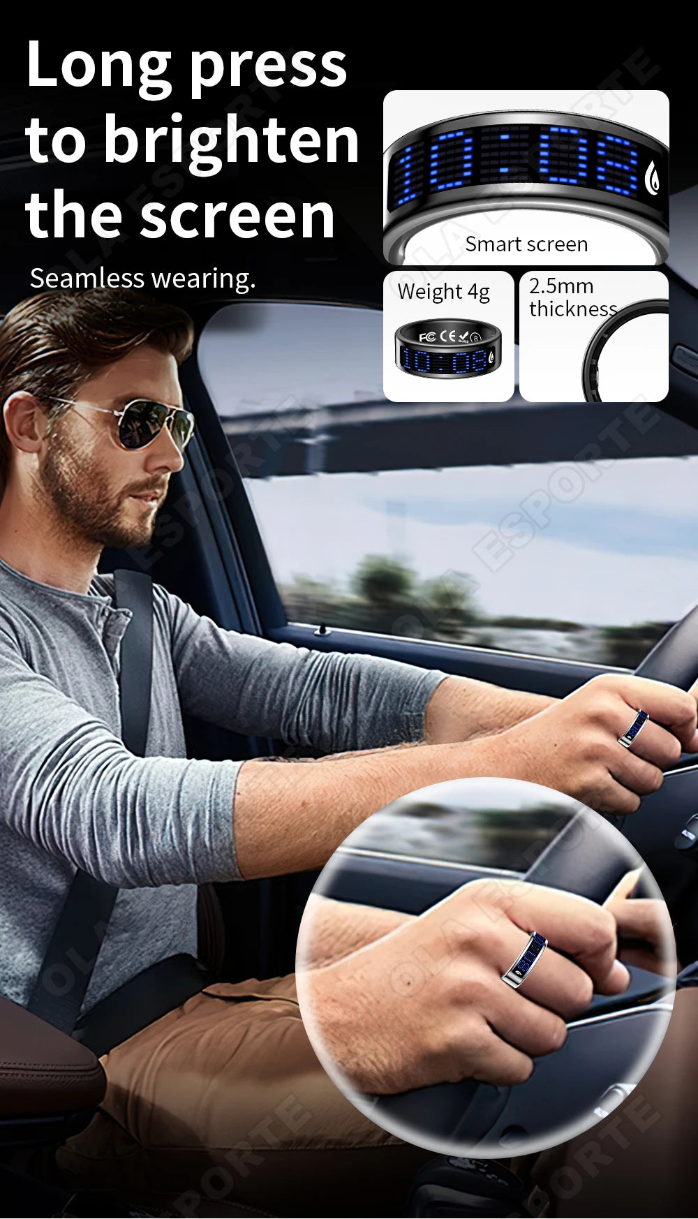 Ola Esporte Smart Ring With LED Display And Health Monitoring