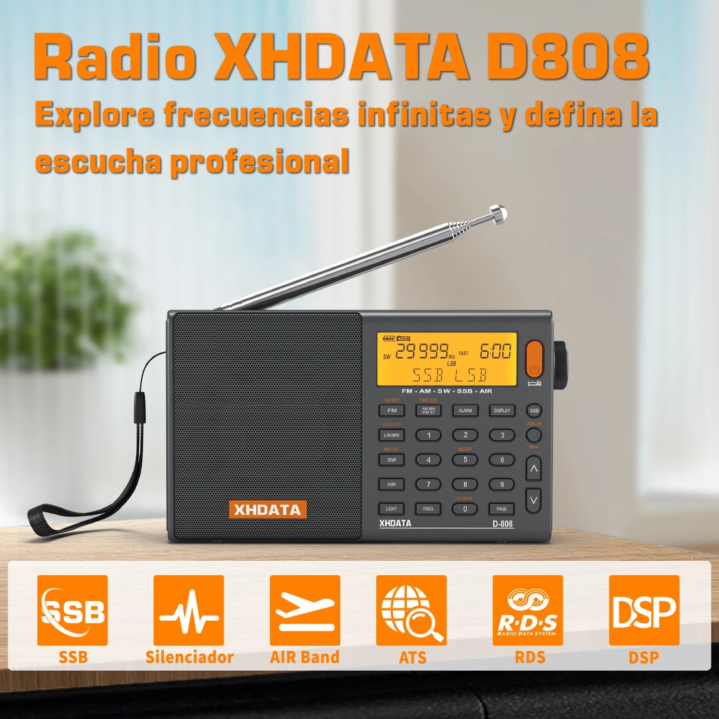 XHDATA D808 Multiband Radio Receiver AM FM SW MW SSB