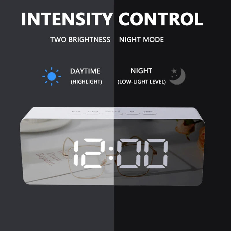 Digital Alarm Clock LED Electronic Desktop Clock with Temperature for Bedroom Home Office Teens Kids