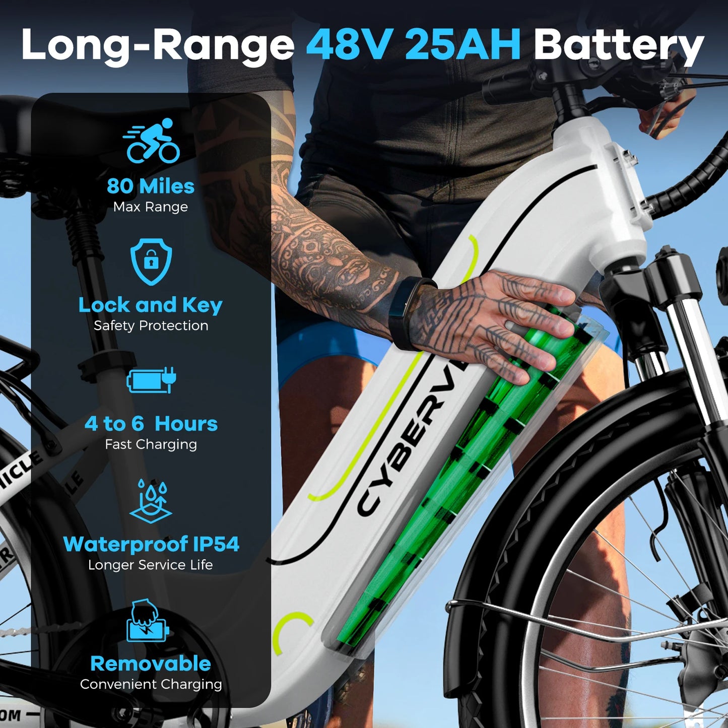 Cybervelo 26" Step-Thru Commuter, 1000W Peak 48V 25Ah Detachable Battery, Long Range 7-Speed Shift Electric Bike for Adult EK7