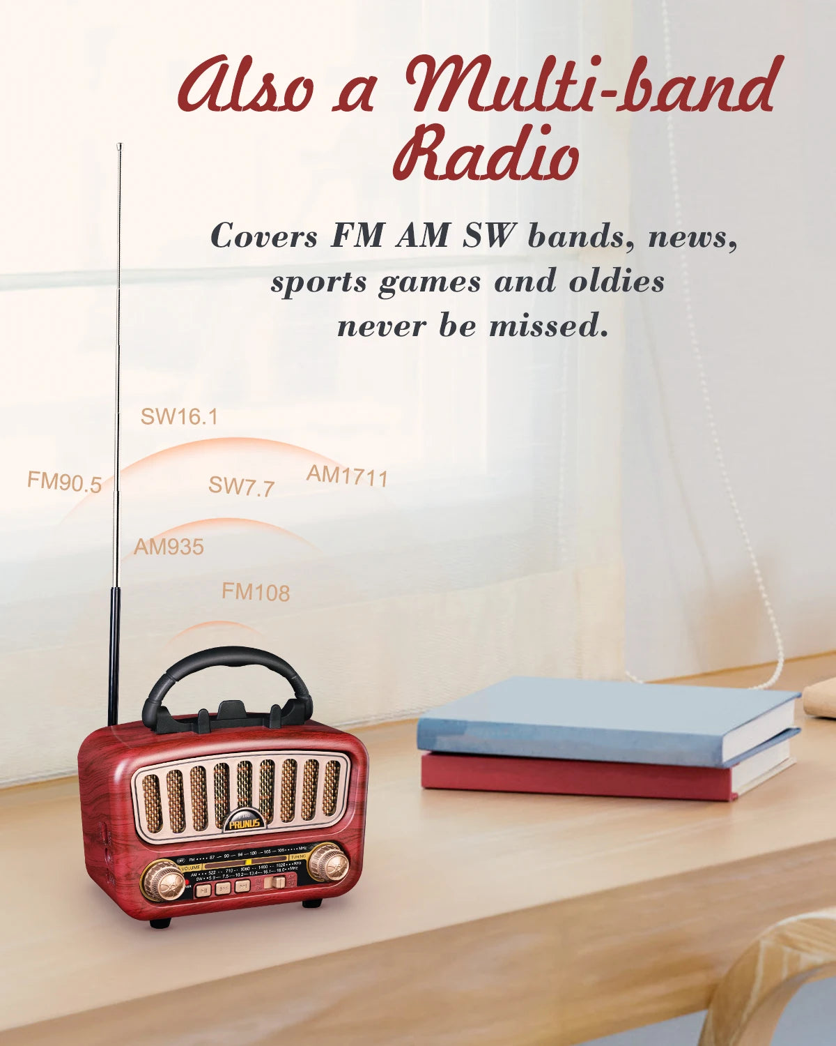 Prun J180 Retro Bluetooth Radio AM FM SW Speaker Rechargeable