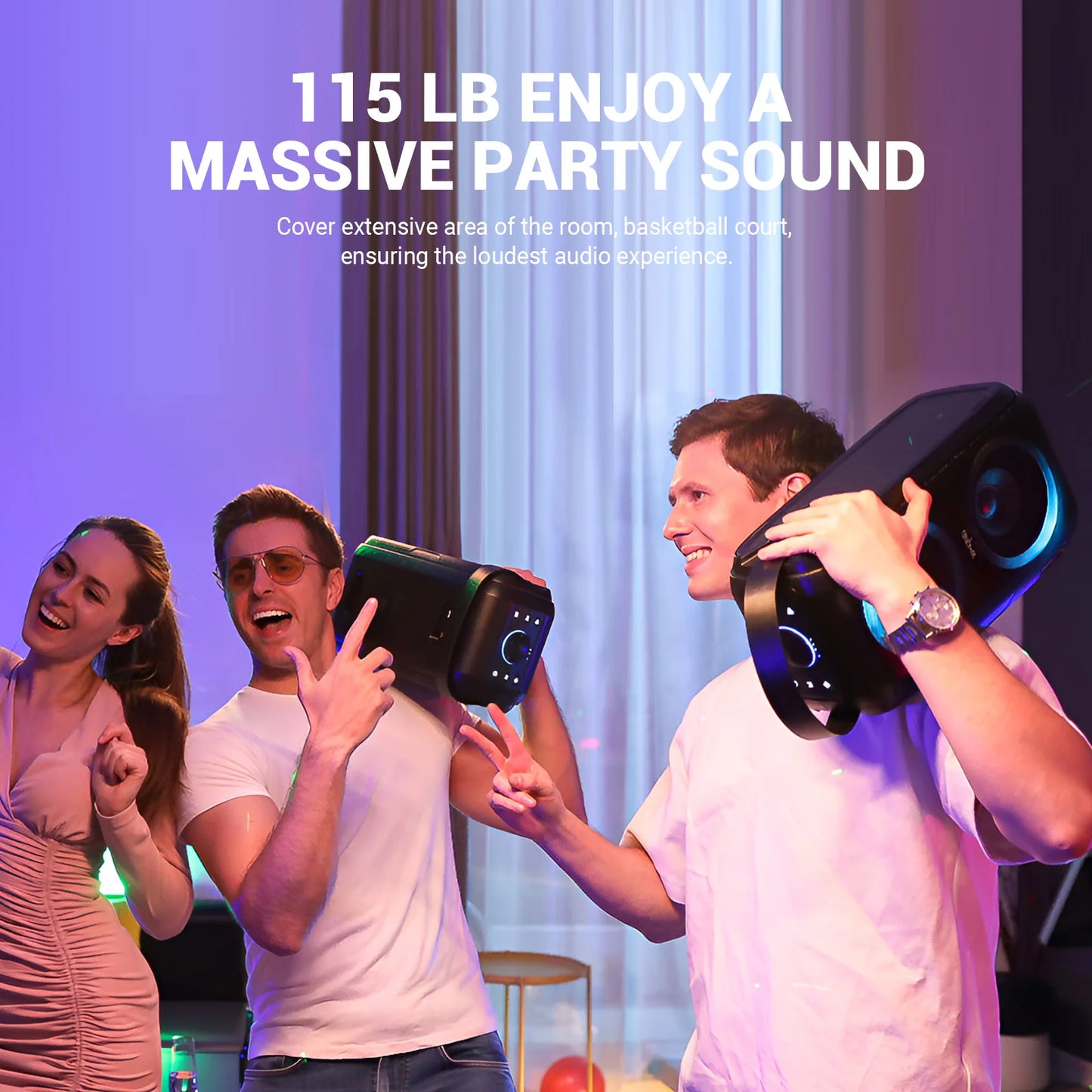W-KING T9-2 80W RMS Party Portable Speakers Bluetooth Wireless Boombox with 4 Drivers (2*4.04'' Woofer), Huge 105dB Sound Large Party Box