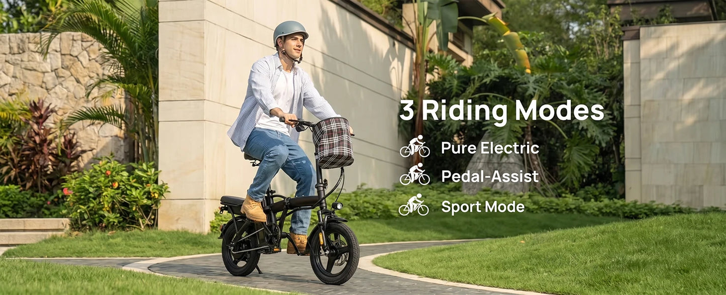 T5 Lightweight Folding Electric Bike for Adults 48V 750W Peak Power 20MPH 18-22 Miles Range 14Inch Disc Brake Commuter E-bike