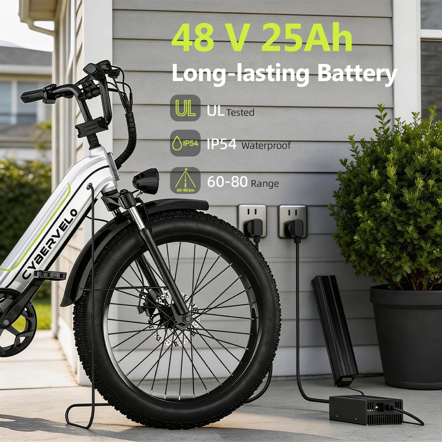 Cybervelo 26" Step-Thru Commuter, 1000W Peak 48V 25Ah Detachable Battery, Long Range 7-Speed Shift Electric Bike for Adult EK7
