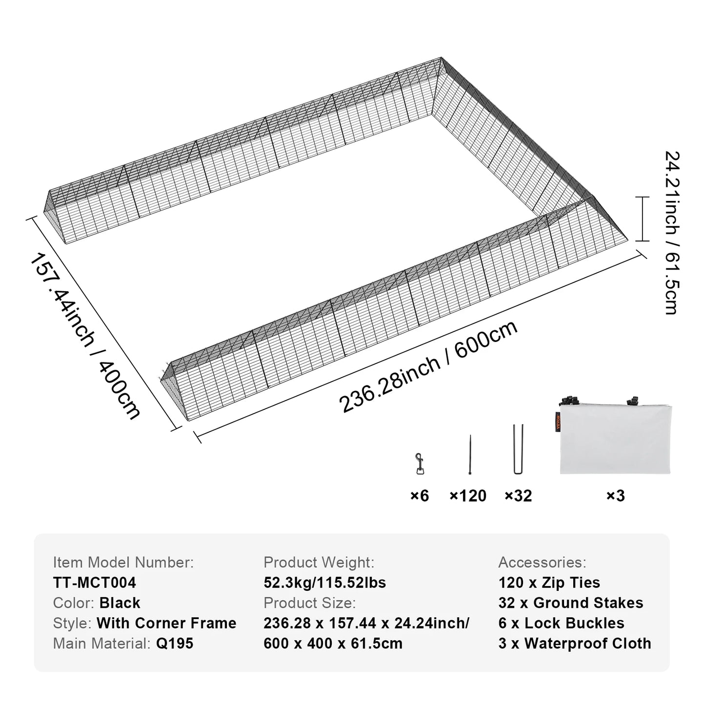 SucceBuy Chicken Tunnels 157.5 x 39.4 x 24.2 in Chicken Tunnels for Yard Portable Chicken Tunnels for Outside Corner Frames