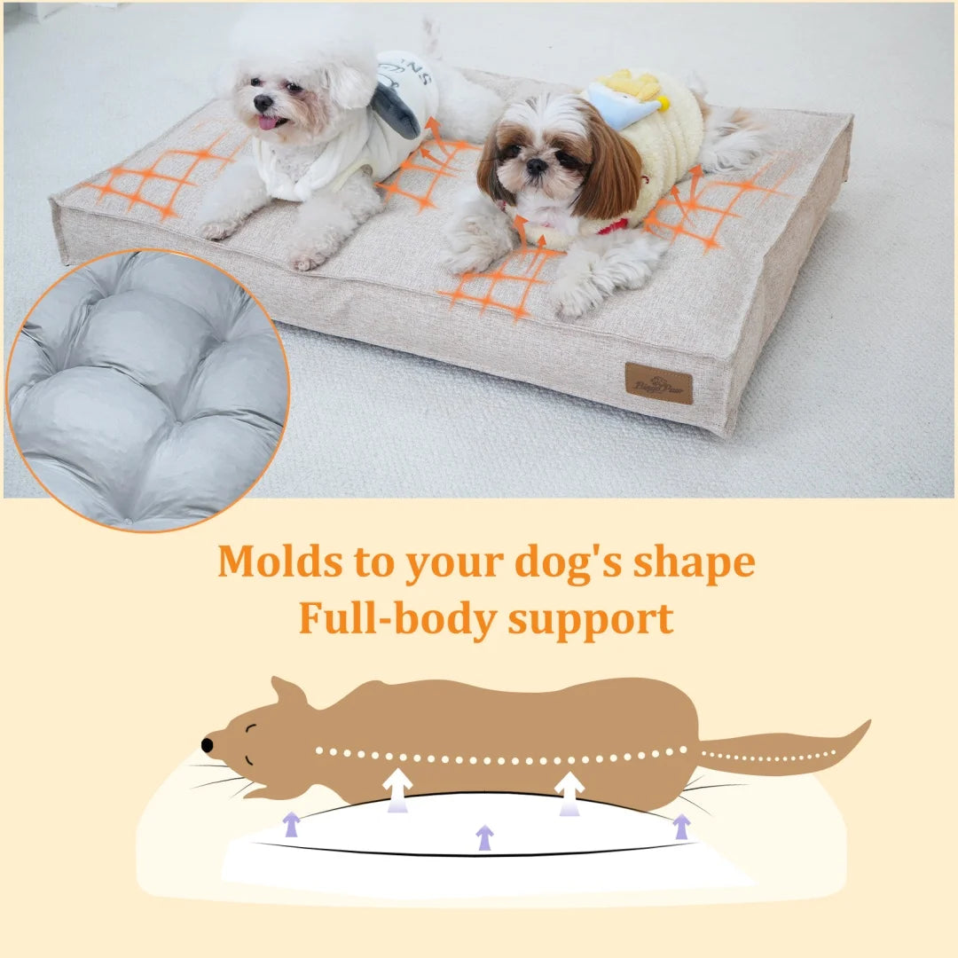 BingoPaw Large Dog Bed Washable: Rectangular Dog Pet Pillow Bed with Linen Cover Foam Base, Waterproof Lining, Cozy Sleep Bed Crate Mattress for Dogs, Kennels
