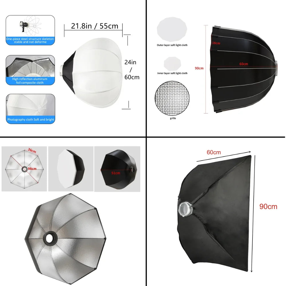 Bowens Lighting Video Studio 135W 110-220V Photography Dimmable LED Lamp Flash Studio 3000-6000K 3 Color Remote Control Display
