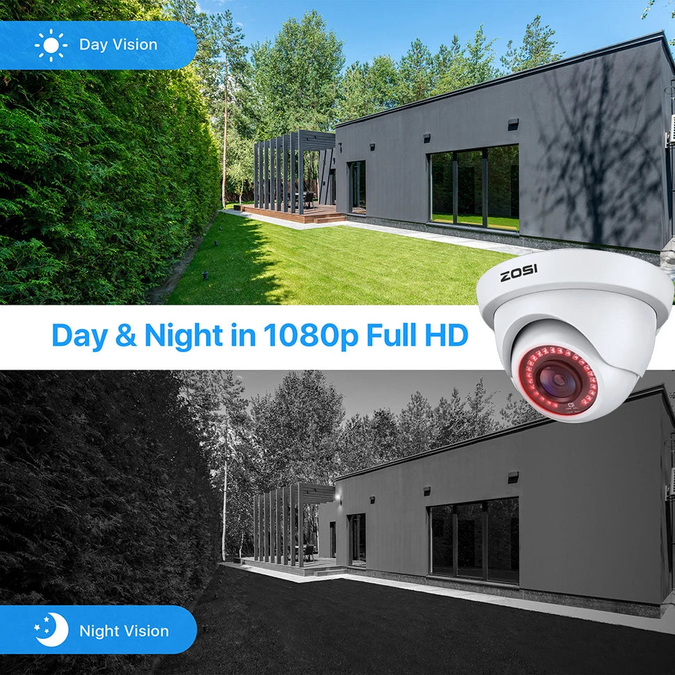 ZOSI 4Pack 2.0MP HD 1080P Security Cameras Kit Indoor Outdoor Home CCTV Dome Surveillance Camera for HD-TVI Analog DVR System