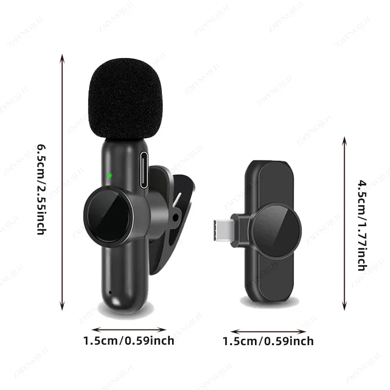 2.4G Wireless Lavalier Microphone Noise Cancelling Audio Video Recording for iPhone/iPad/Android/Xiaomi/Samsung Live Game Mic