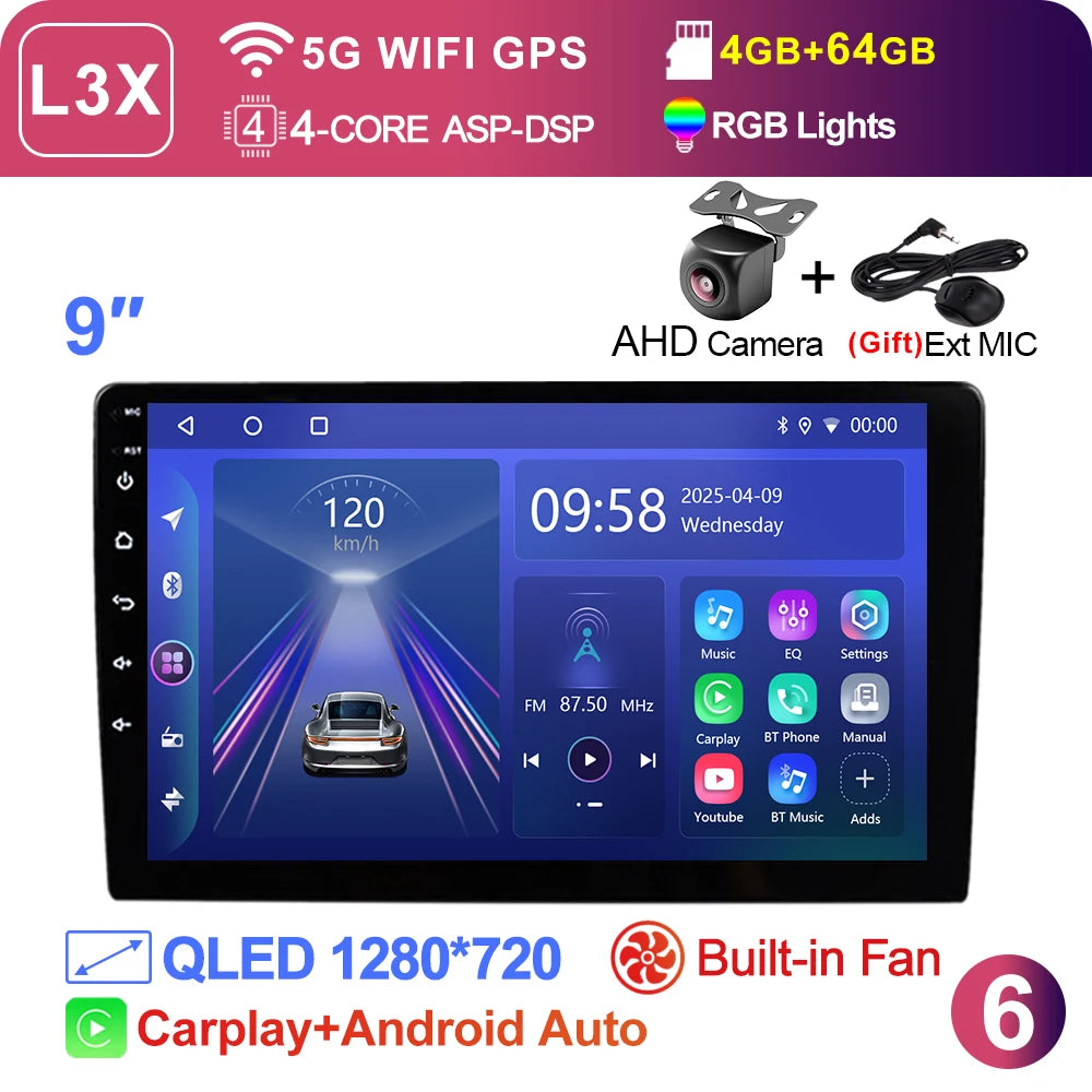 LEHX L3X 5G WIFI 2din 9 inch Android 15 Car Radio Steeo CarPlay gps for Toyota VW Hyundai Kia Honda LADA FIAT Autoradio Headunit