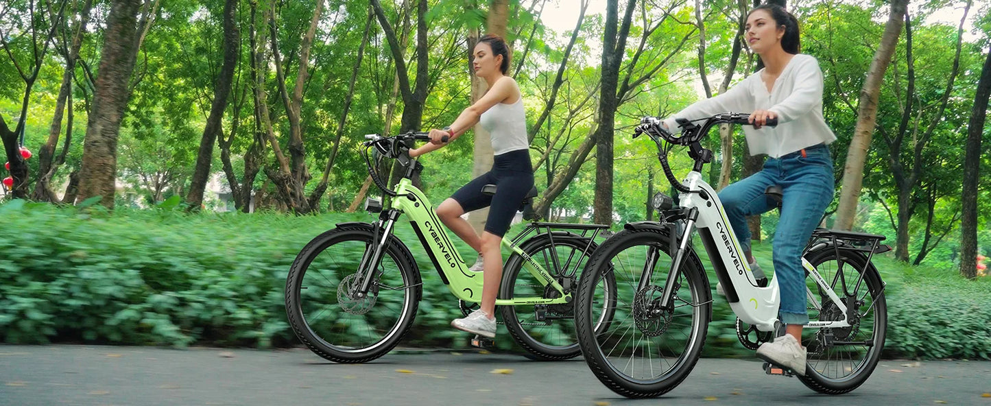 Cybervelo 26" Step-Thru Commuter, 1000W Peak 48V 25Ah Detachable Battery, Long Range 7-Speed Shift Electric Bike for Adult EK7