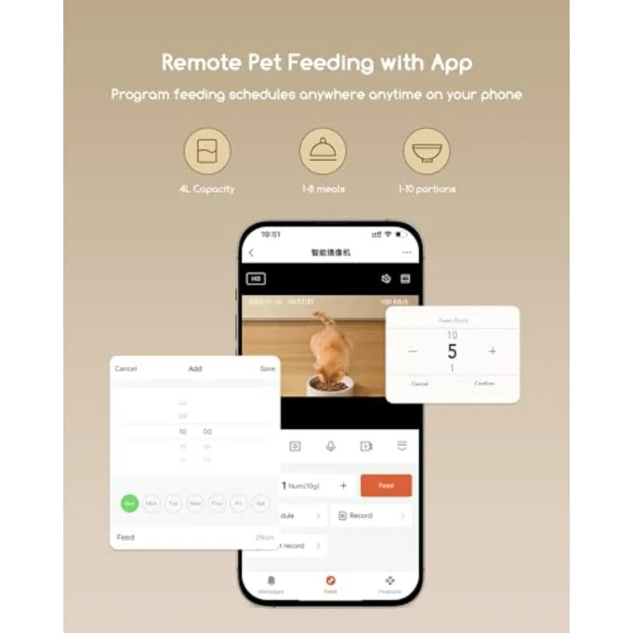 Automatic Cat Feeder with Camera, 3MP HD Video and Night Vision, 5G/2.4G WiFi Smart Pet Feeder with APP Control, 2-Way Audio, M