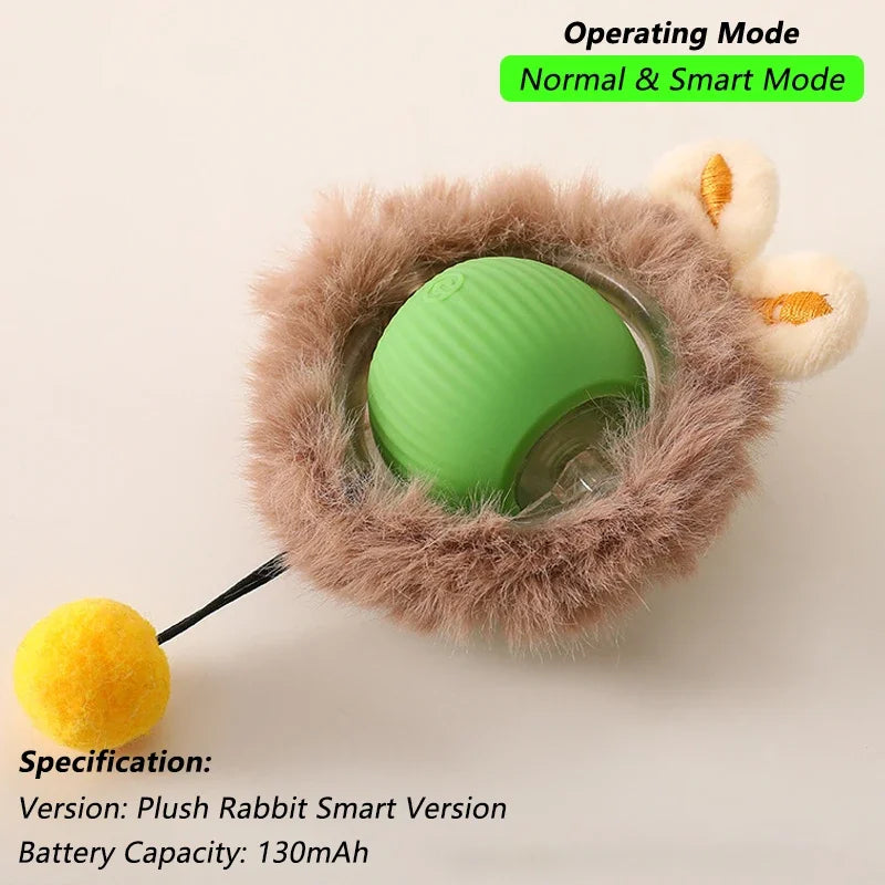 Cat Interactive Ball Toy Automatic Rolling Ball Faux Tail Rechargeable Smart Pet Electric Toy Pet Training Imitate Mouse