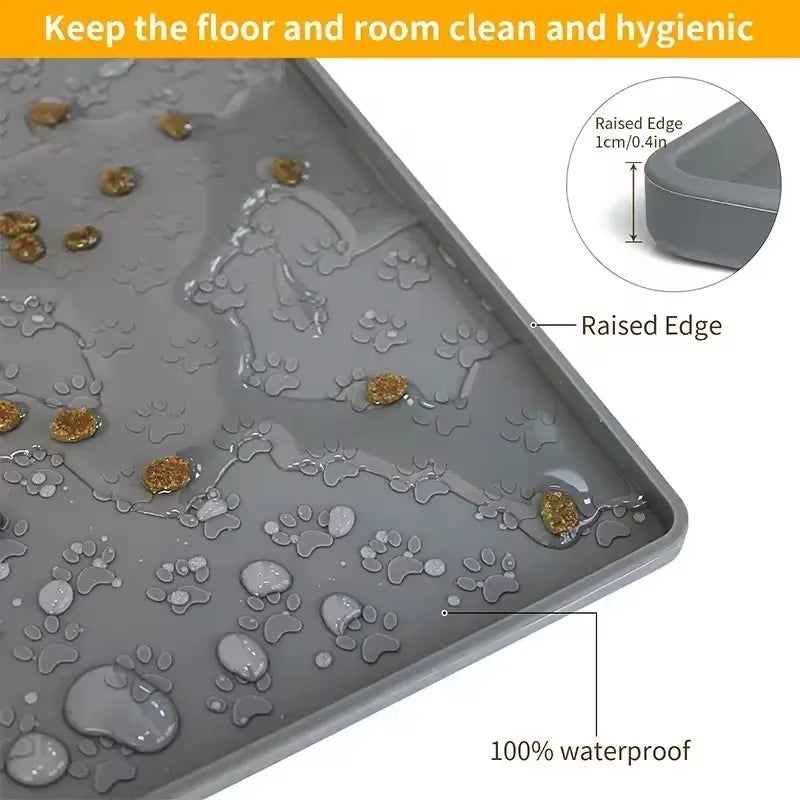 Pet Feeding Placemat Waterproof Non-slip Silicone Food Bowl Pad 1Pc For Cat Dog Drinking Feeding Stain Resistant Easy Clean Mat