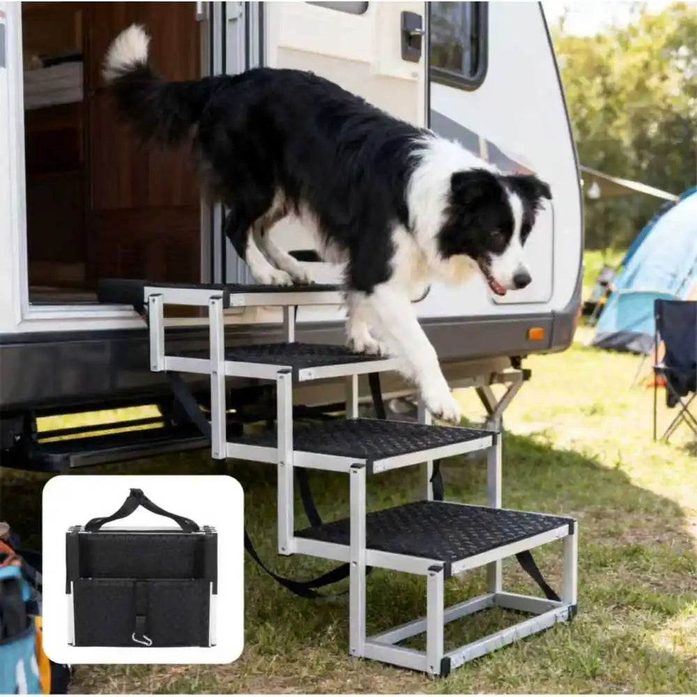Lightweight Sturdy Foldable Dog Ramp Reinforced Non-Slip Pet Dog Stairs 250lbs Heavy Duty Load Capacity Portable Pet Access Ladder for Cars SUVs Trucks Outdoor Use