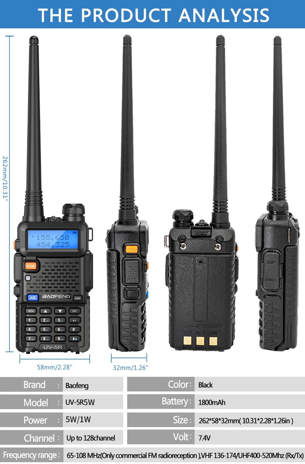 Baofeng UV-5R Dual Band VHF UHF Portable Two-Way Radio Transceiver