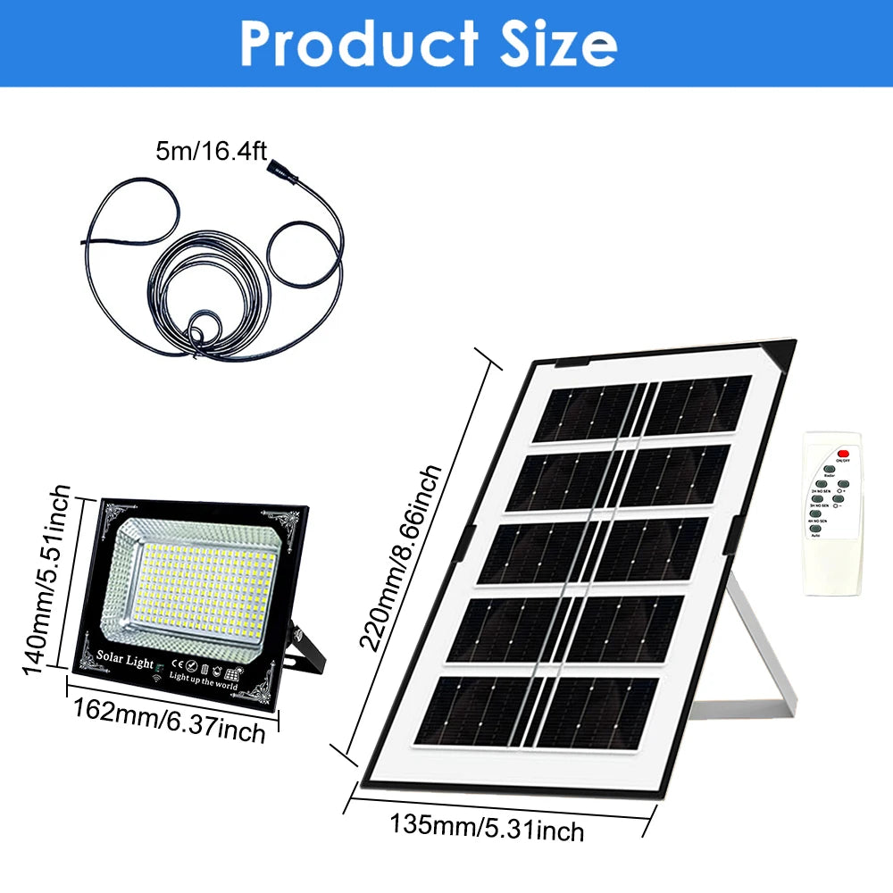 300W Outdoor Solar Flood Light Patio Light Garage Light Remote Control Indicator Light IP67 For Outdoor Patio Garden Billboards