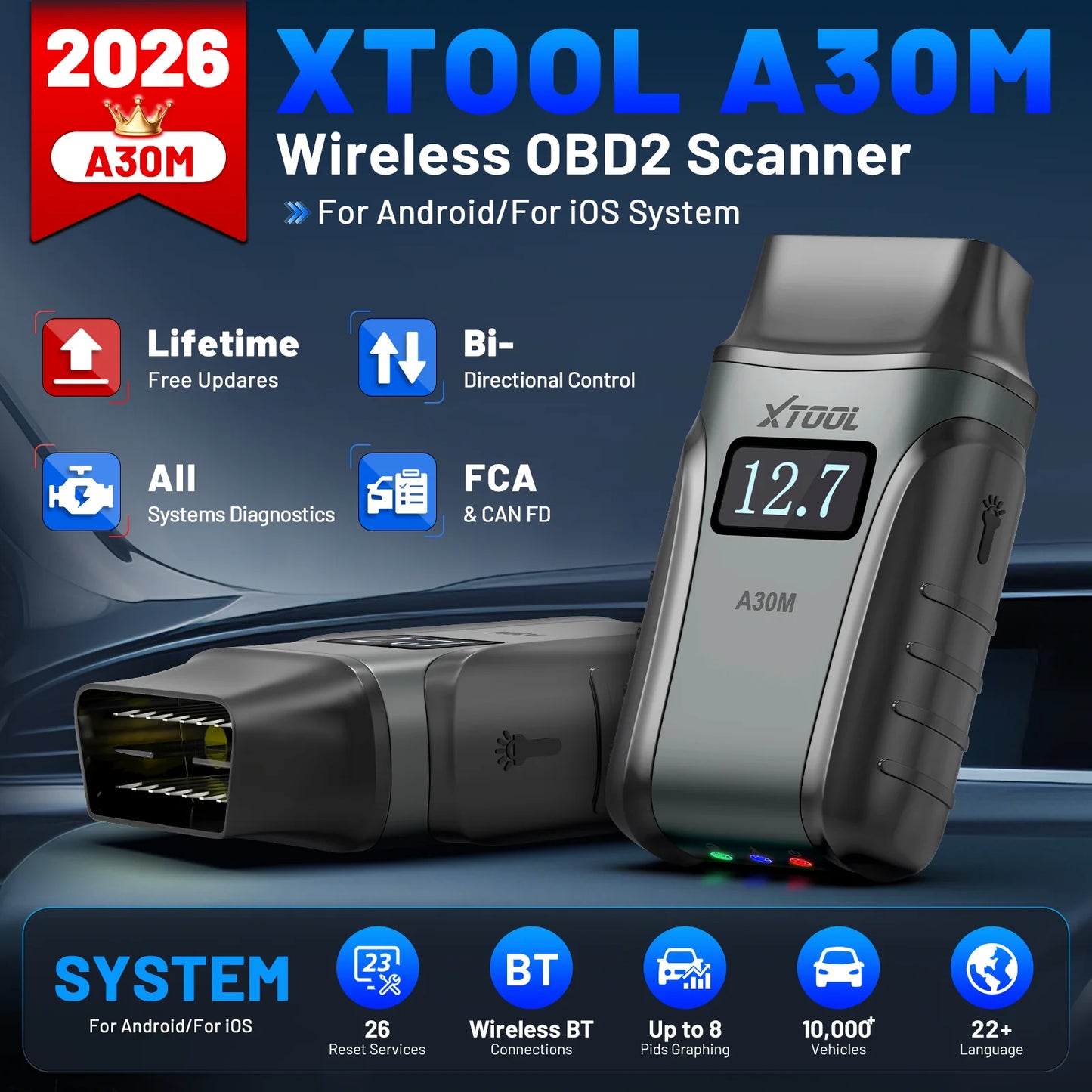 XTOOL Anyscan A30M V2.0 All System Car Diagnostic Tools Bluetooth OBD2 Scanner Active Test 26+ Reset CAN FD Lifetime Free Update