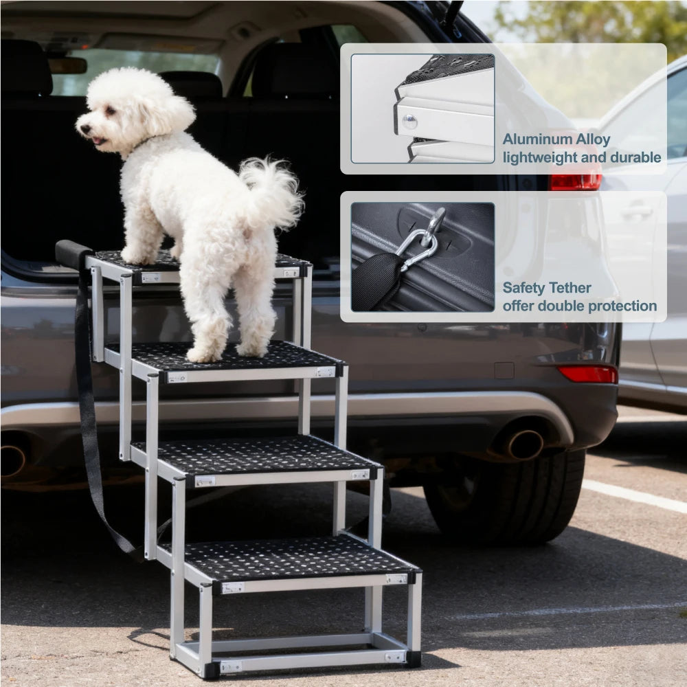 Lightweight Sturdy Foldable Dog Ramp Reinforced Non-Slip Pet Dog Stairs 250lbs Heavy Duty Load Capacity Portable Pet Access Ladder for Cars SUVs Trucks Outdoor Use