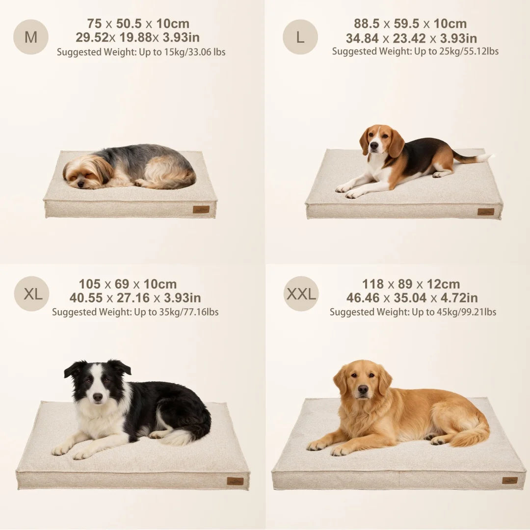 BingoPaw Large Dog Bed Washable: Rectangular Dog Pet Pillow Bed with Linen Cover Foam Base, Waterproof Lining, Cozy Sleep Bed Crate Mattress for Dogs, Kennels