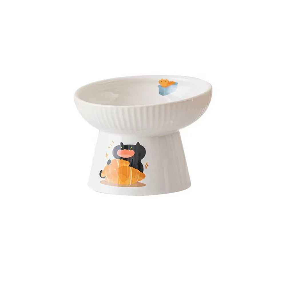 High Foot Pet Bowl Ceramic Slanted Anti Tip Large Capacity Non Slip Feeder Dog Cat Home