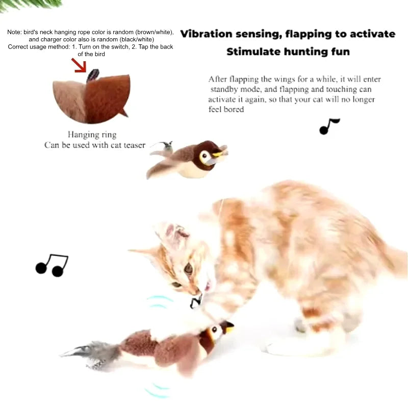 New Simulated Bird Cat Toy Interactive Toys Dog Rechargeable Chirping Flapping Bird(no Flying) Touch Activated Plush Toy Pet