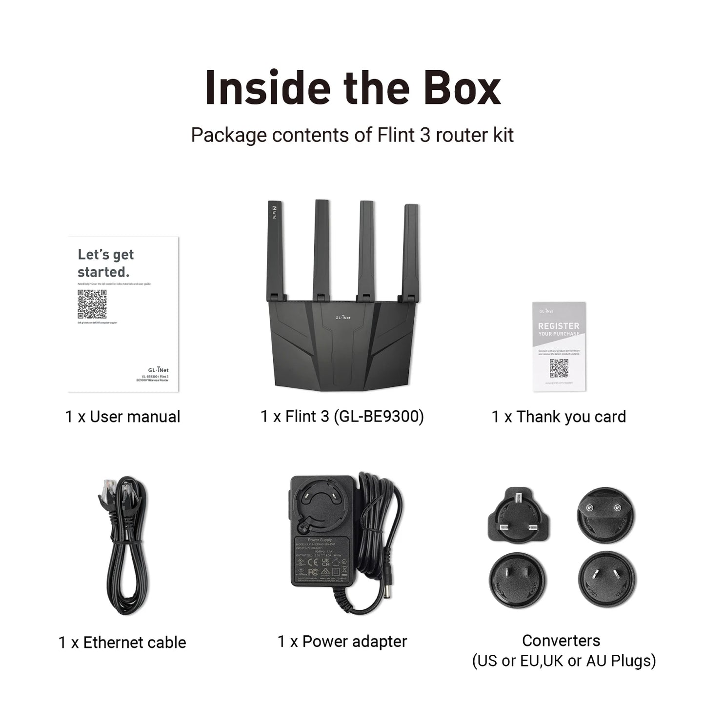 GL.iNet GL-BE9300 Flint 3 Tri-Band Wi-Fi 7 Router for Wireless Internet 5 x 2.5G VPN Router High Speed Gaming Long Range 6GHz Home Wirelss Router, 9 Gbps Wireless Speed for Smooth 8K Streaming, Low-latency Gaming Video Calls