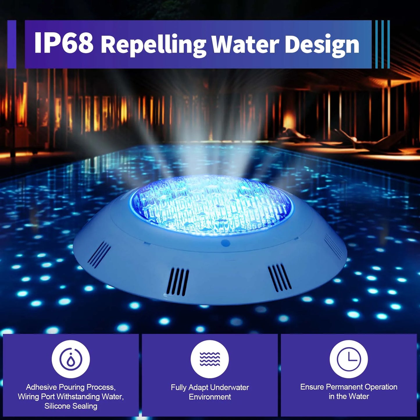 45W RGB LED Underwater Swimming Pool Light IP68 Waterproof 7 Colors Changing Underwater Pool Lights with Remote Control