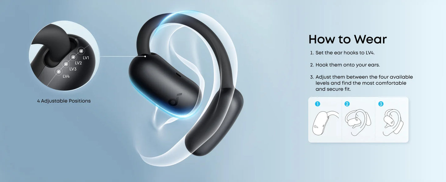 soundcore AeroFit 2 by Anker, Open-Ear Headphones, Real-Time Translation Earbuds, 4 Adjustable Positions (Refurbished)