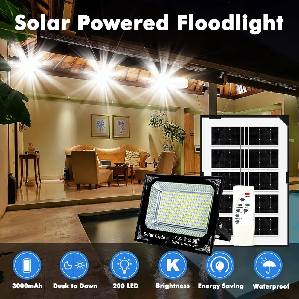300W Outdoor Solar Flood Light Patio Light Garage Light Remote Control Indicator Light IP67 For Outdoor Patio Garden Billboards