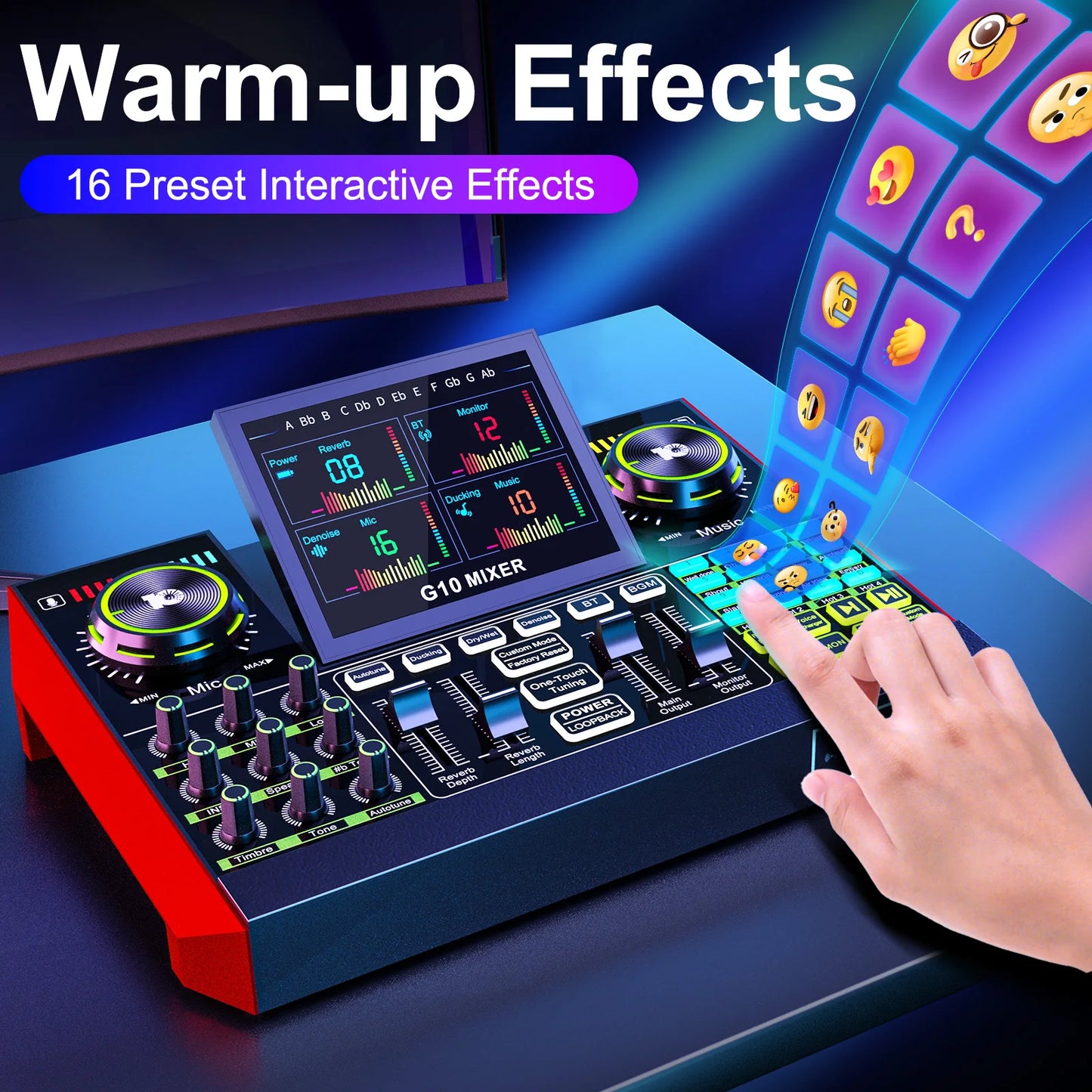 TENLAMP G10 Audio Interface Mixer Soundboard with Boom Arm & 3.5mm Mic, Voice Changer Podcast Equipment Bundle, Professional Live Sound Card for KOL Singing Gaming DJ Studio Recording Music Mixer