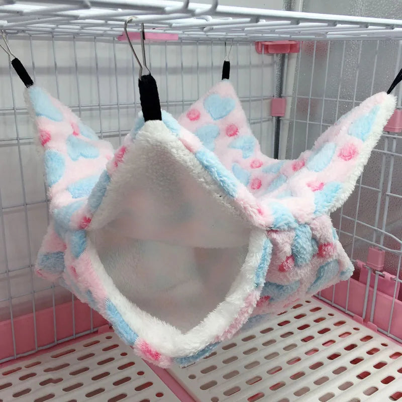 Double Layered Hamster Cage Sleeping Hammock Print Guinea Pig Clothes Bed Rodent Hammock Chinchilla Cage Little House