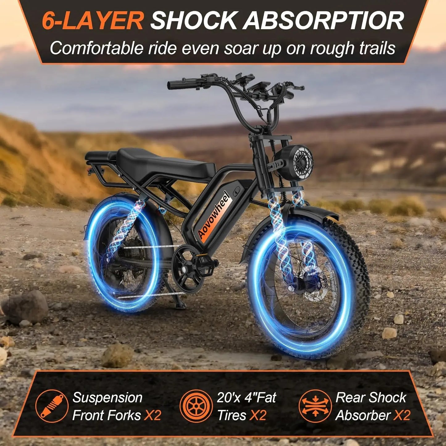 2026 New 1500W Electric Bike 20" Fat Tire 31mph Top Speed 70 Miles Range for Road Sand Mountain Snow Electric Motorcycle