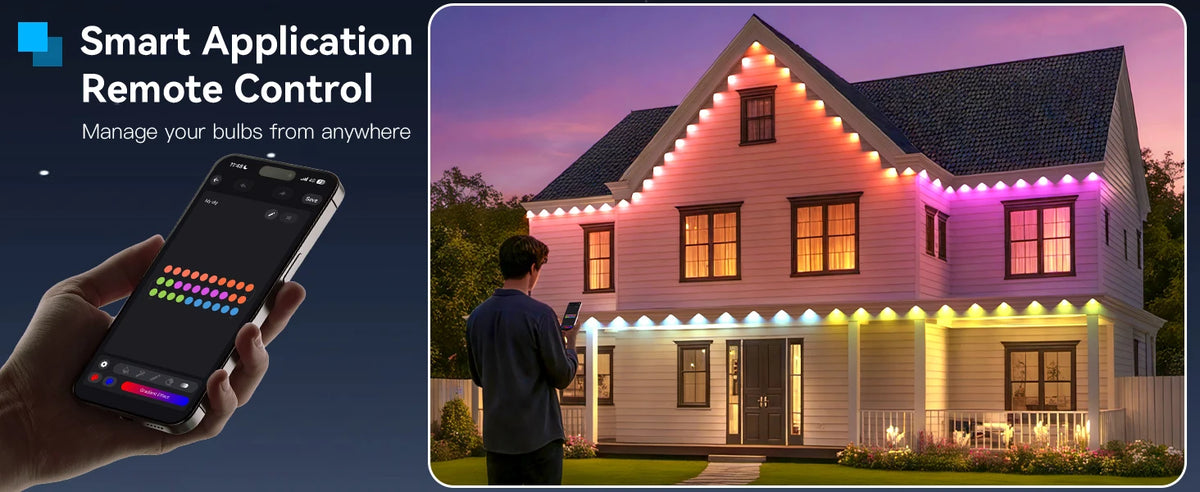 150ft 100ft 50ft Permanent Outdoor Lights Smart RGBIC Outdoor Lights with 75 Scene Modes String Lights with 90 LEDs for Garden