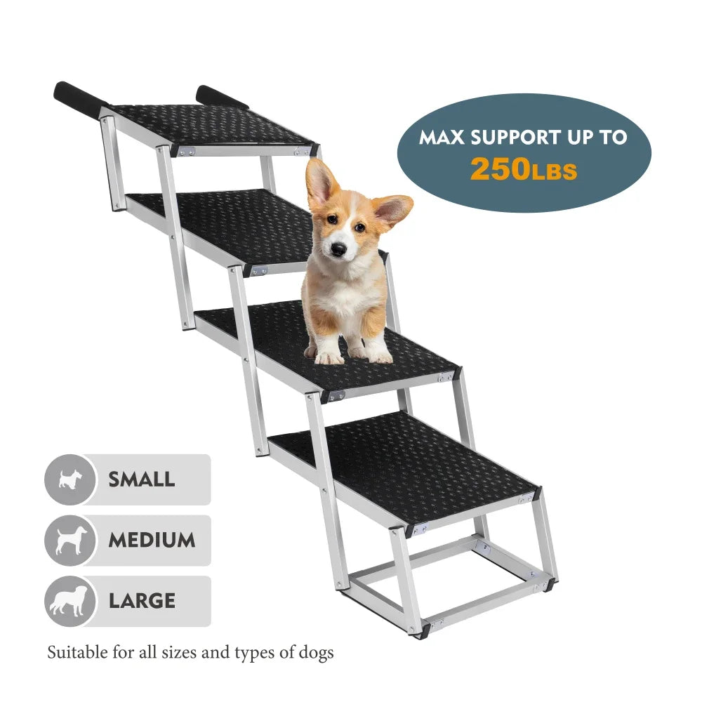 Lightweight Sturdy Foldable Dog Ramp Reinforced Non-Slip Pet Dog Stairs 250lbs Heavy Duty Load Capacity Portable Pet Access Ladder for Cars SUVs Trucks Outdoor Use