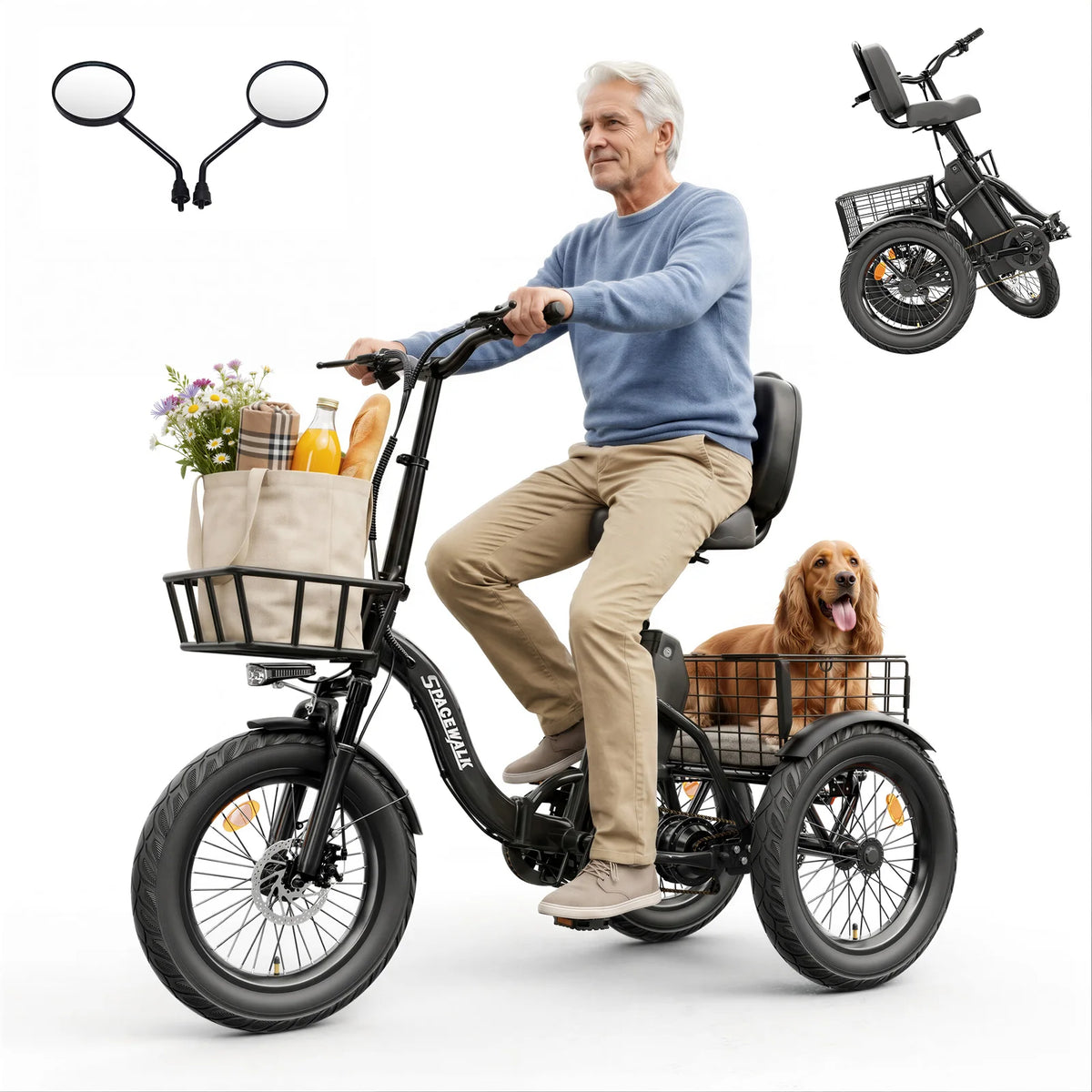 EILLEO SPACEWALK Folding Electric Tricycle with Cargo Basket