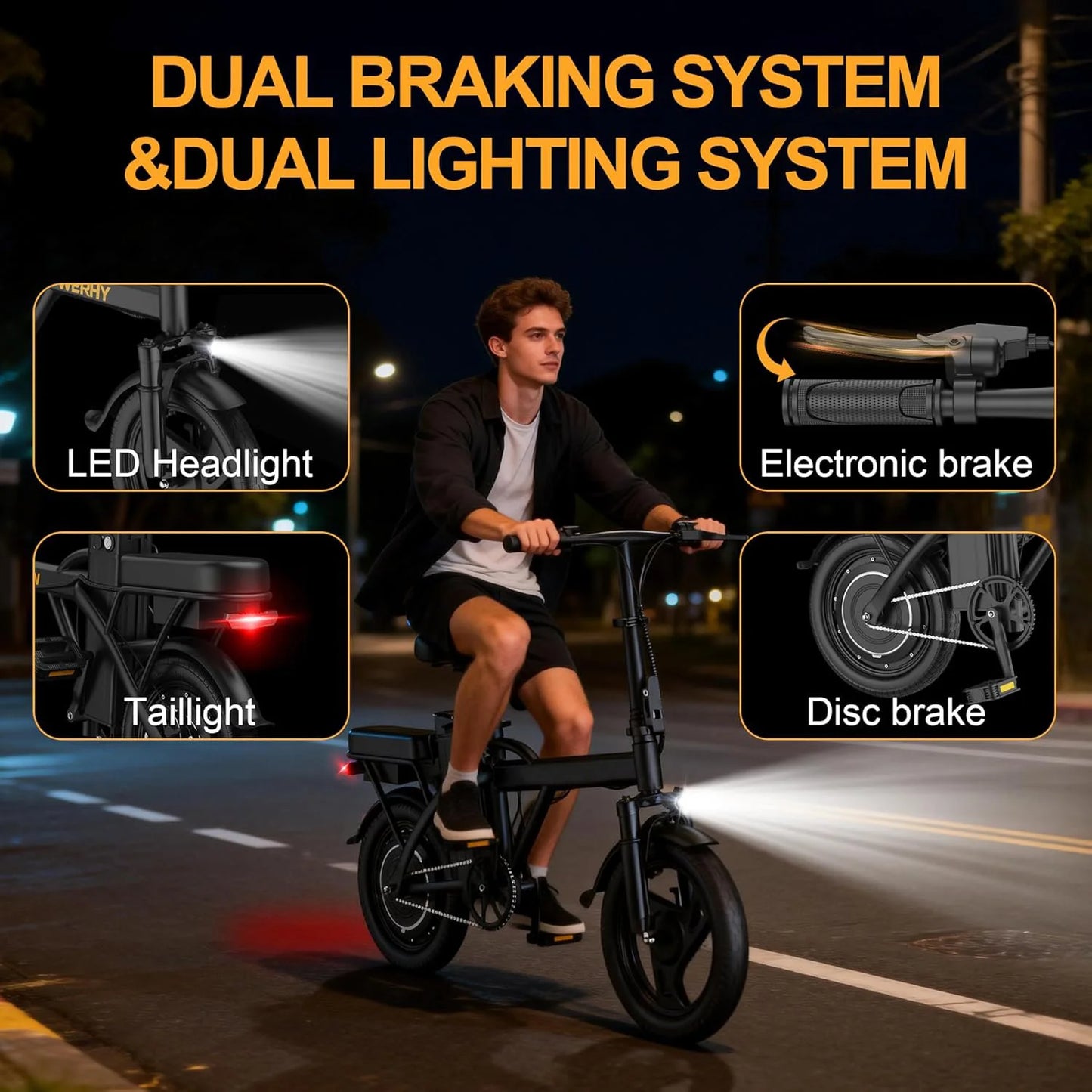 14'' Foldable Electric Bike 500W Motor 48V Battery 22MPH Max Speed 30Miles Long Range with Two Seats for Adult Mini E Bike