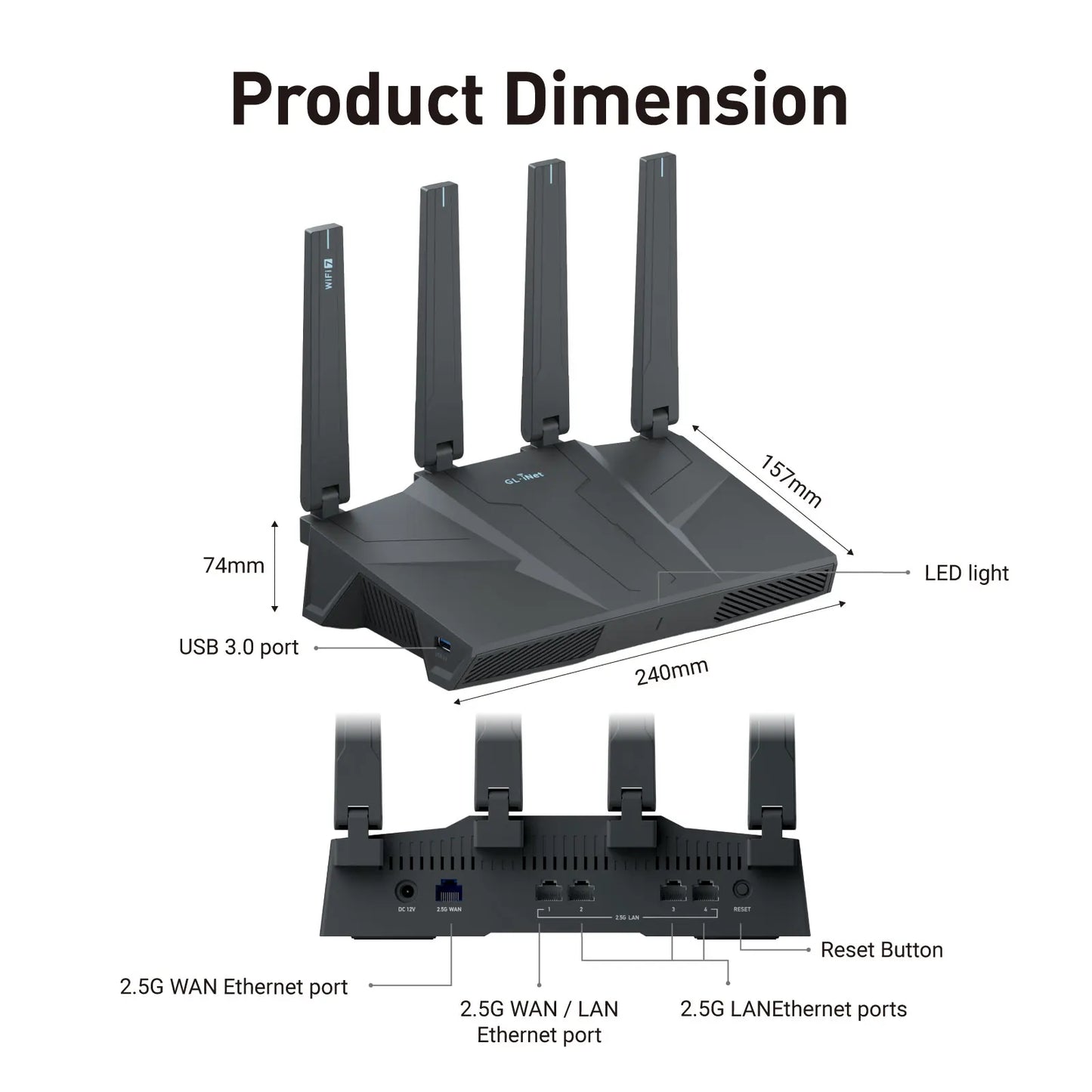 GL.iNet Flint 3e GL-BE6500 WiFi 7 Router VPN for Wireless Internet Dual-band High-Speed Home Router Wi-Fi 7 , 5 x 2.5G Ethernet Port USB3.0 Qualcomm Quad-core 1.5 GHz, Supports ADGuard Home,OpenVPN,WireGuard,OpenWrt
