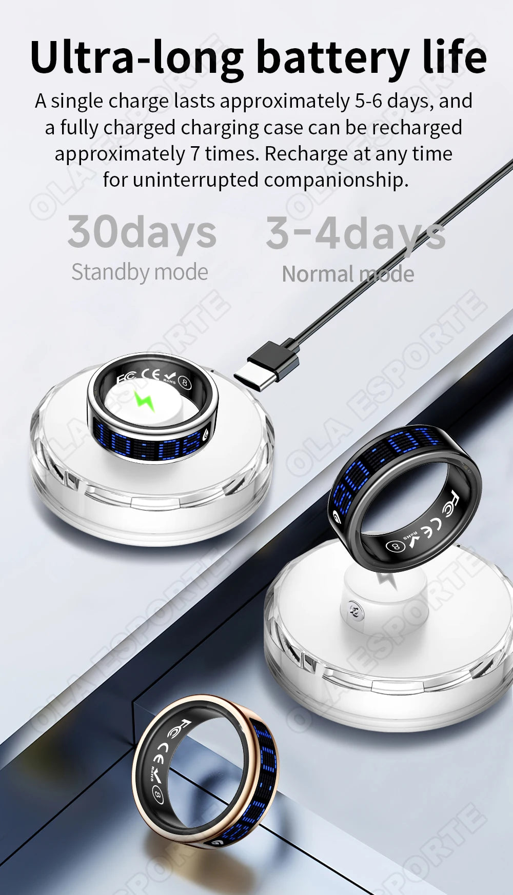 Ola Esporte Smart Ring With LED Display And Health Monitoring