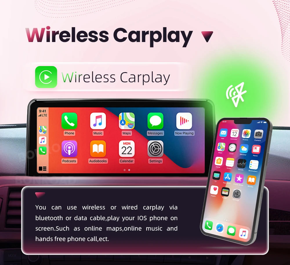 BONROAD Car Radio Wireless Carplay Android auto For BMW X5 E70 X6 E71 CCC CIC Bluetooth Mirror Link Navigation GPS Touch Screen