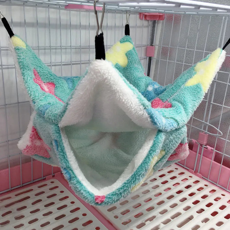 Double Layered Hamster Cage Sleeping Hammock Print Guinea Pig Clothes Bed Rodent Hammock Chinchilla Cage Little House