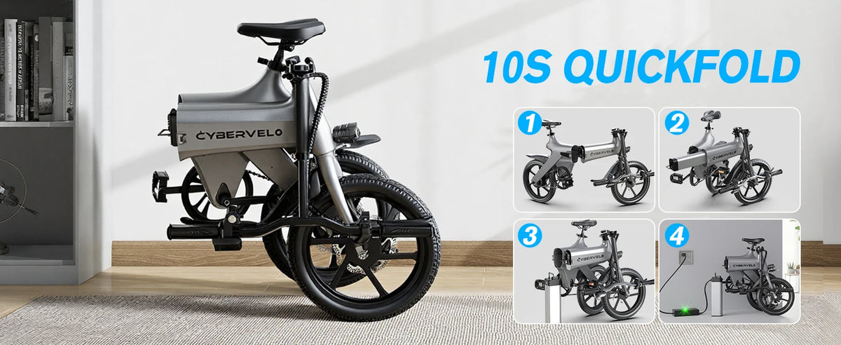 Cybervelo 500W Peak Motor City Ebike, 36V Foldable Ultra Light Weight Commuter for Adult, 20MPH 15Ah Internal Battery EK13