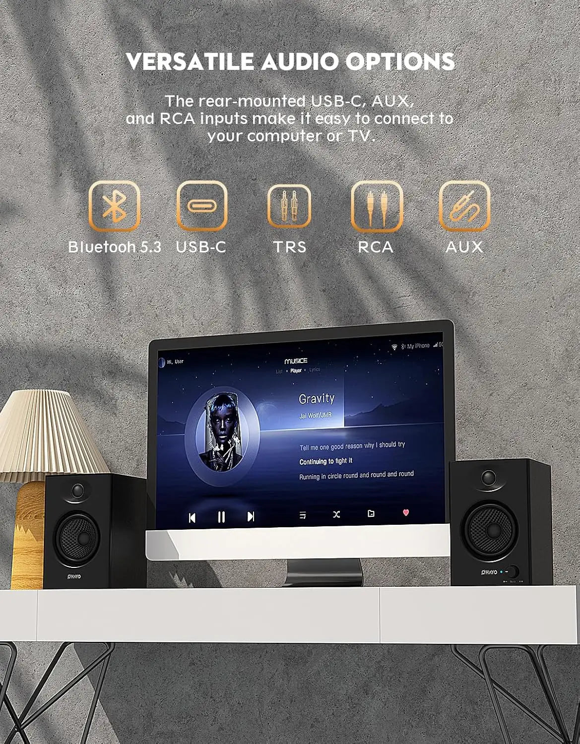 Ohayo Bluetooth 5.3 60W Wireless Bookshelf Speakers For Home PC