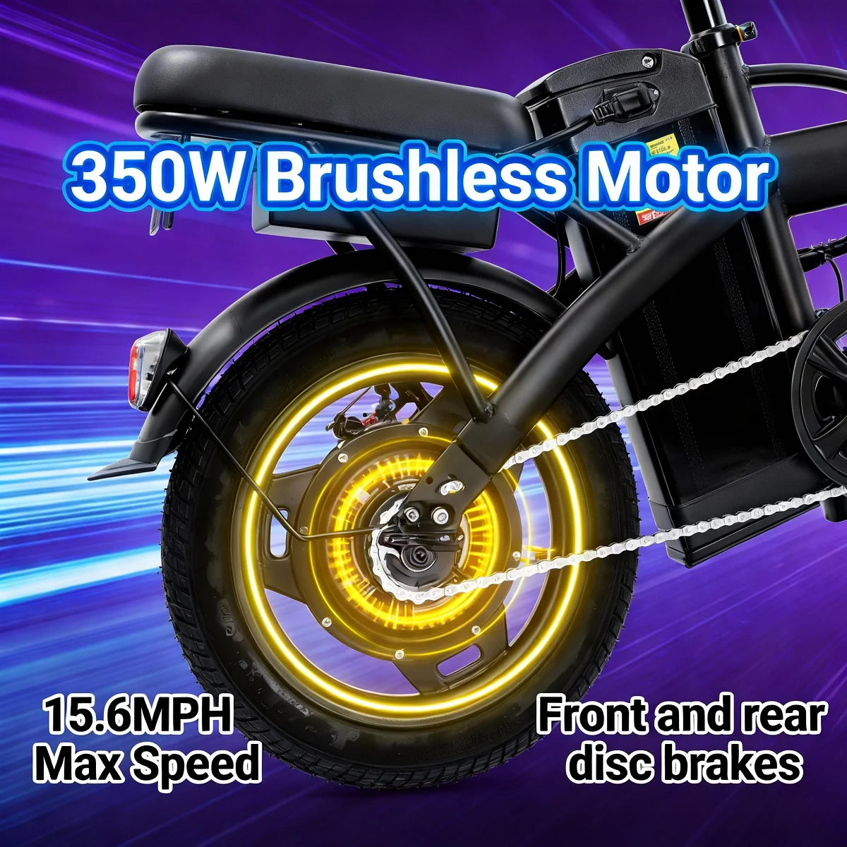 T5 14-inch Foldable Electric Bike 48V 750W Peak Power 20MPH 499Wh Long Range Lightweight Ebike with Dual Disc Brake And Basket for Adult Commute 22 Miles