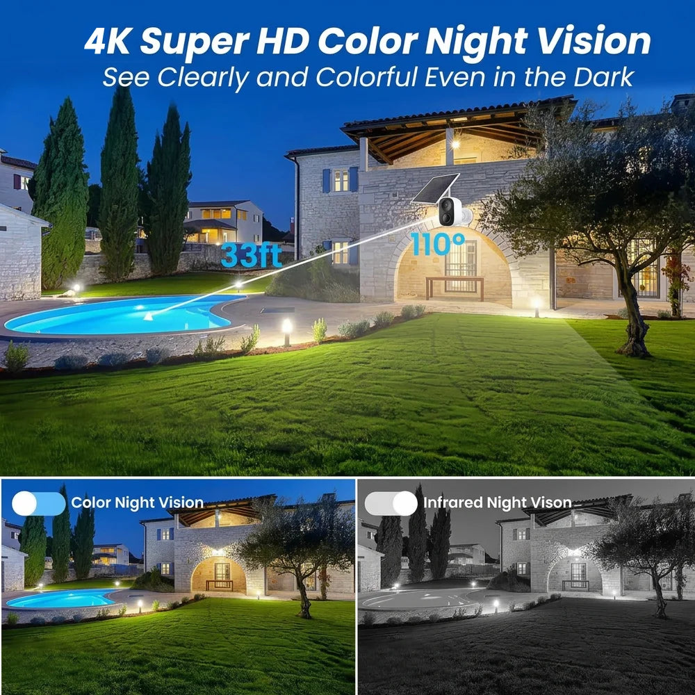 Vstarcam 4K WiFi Solar Security Battery Camera 5MP Wireless Outdoor Battery Powered Cameras Color Night Vision PIR Human Motion Cam